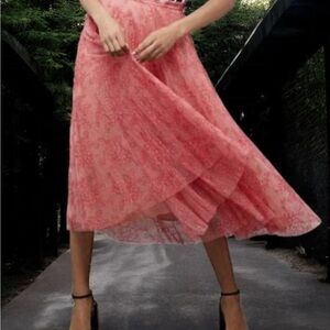 Burberry Wilton Pink Floral Lace Midi Skirt Sz 8 NWOT Made in Italy